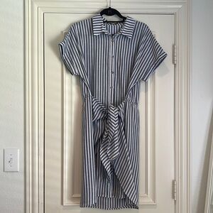 Blue and White Striped Dress - Tie at Waist